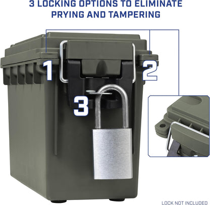 Ammo Box Made in USA, Stackable Lockable Ammo Storage Box, Black | Lockable Storage Box, Water and Dust Resistant Dry Box, Secures Hunting Gear, Gun Accessories, Supplies, and Bullets