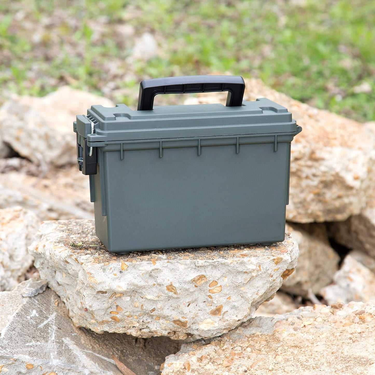 Ammo Box Made in USA, Stackable Lockable Ammo Storage Box, Black | Lockable Storage Box, Water and Dust Resistant Dry Box, Secures Hunting Gear, Gun Accessories, Supplies, and Bullets