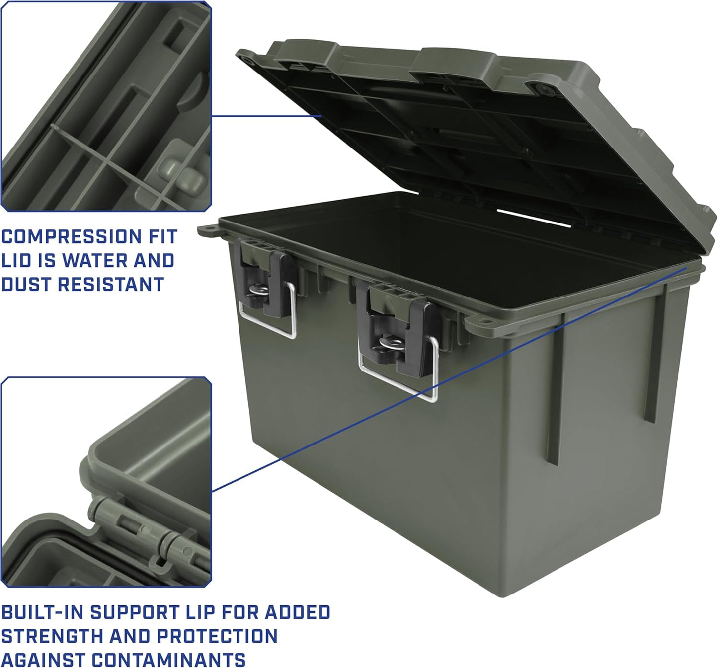 Ammo Box Made in USA, Stackable Lockable Ammo Storage Box, Black | Lockable Storage Box, Water and Dust Resistant Dry Box, Secures Hunting Gear, Gun Accessories, Supplies, and Bullets