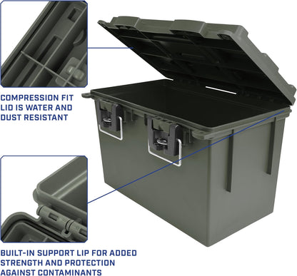 Ammo Box Made in USA, Stackable Lockable Ammo Storage Box, Black | Lockable Storage Box, Water and Dust Resistant Dry Box, Secures Hunting Gear, Gun Accessories, Supplies, and Bullets
