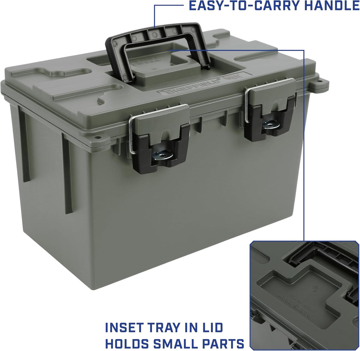 Ammo Box Made in USA, Stackable Lockable Ammo Storage Box, Black | Lockable Storage Box, Water and Dust Resistant Dry Box, Secures Hunting Gear, Gun Accessories, Supplies, and Bullets