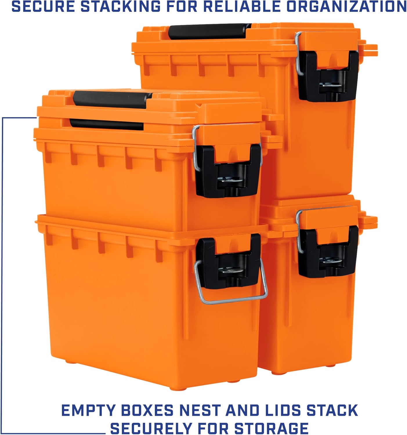 Ammo Box Made in USA, Stackable Lockable Ammo Storage Box, Black | Lockable Storage Box, Water and Dust Resistant Dry Box, Secures Hunting Gear, Gun Accessories, Supplies, and Bullets