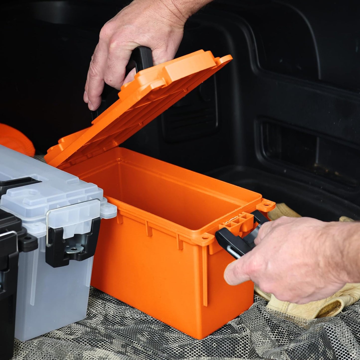 Ammo Box Made in USA, Stackable Lockable Ammo Storage Box, Black | Lockable Storage Box, Water and Dust Resistant Dry Box, Secures Hunting Gear, Gun Accessories, Supplies, and Bullets