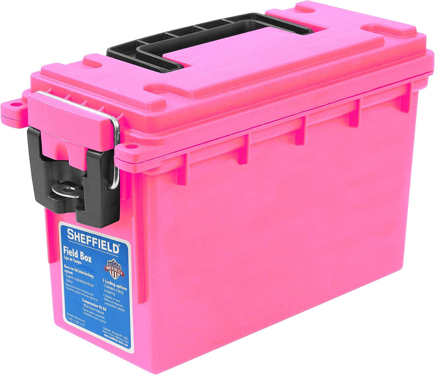 Ammo Box Made in USA, Stackable Lockable Ammo Storage Box, Black | Lockable Storage Box, Water and Dust Resistant Dry Box, Secures Hunting Gear, Gun Accessories, Supplies, and Bullets
