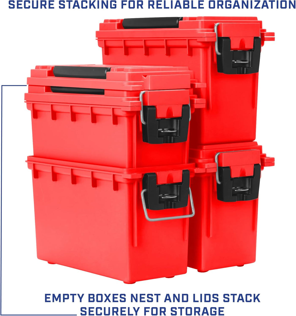 Ammo Box Made in USA, Stackable Lockable Ammo Storage Box, Black | Lockable Storage Box, Water and Dust Resistant Dry Box, Secures Hunting Gear, Gun Accessories, Supplies, and Bullets