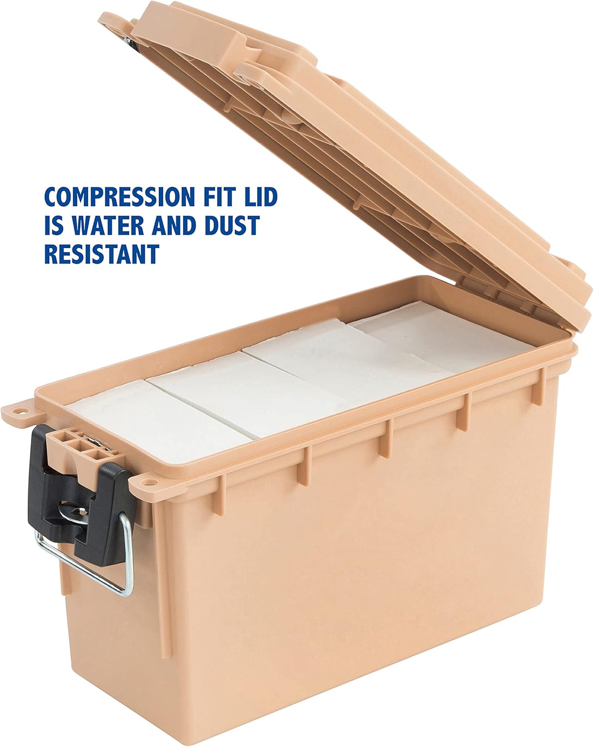 Ammo Box Made in USA, Stackable Lockable Ammo Storage Box, Black | Lockable Storage Box, Water and Dust Resistant Dry Box, Secures Hunting Gear, Gun Accessories, Supplies, and Bullets