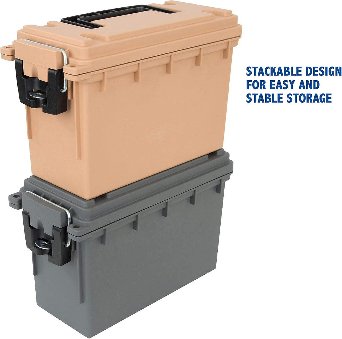 Ammo Box Made in USA, Stackable Lockable Ammo Storage Box, Black | Lockable Storage Box, Water and Dust Resistant Dry Box, Secures Hunting Gear, Gun Accessories, Supplies, and Bullets