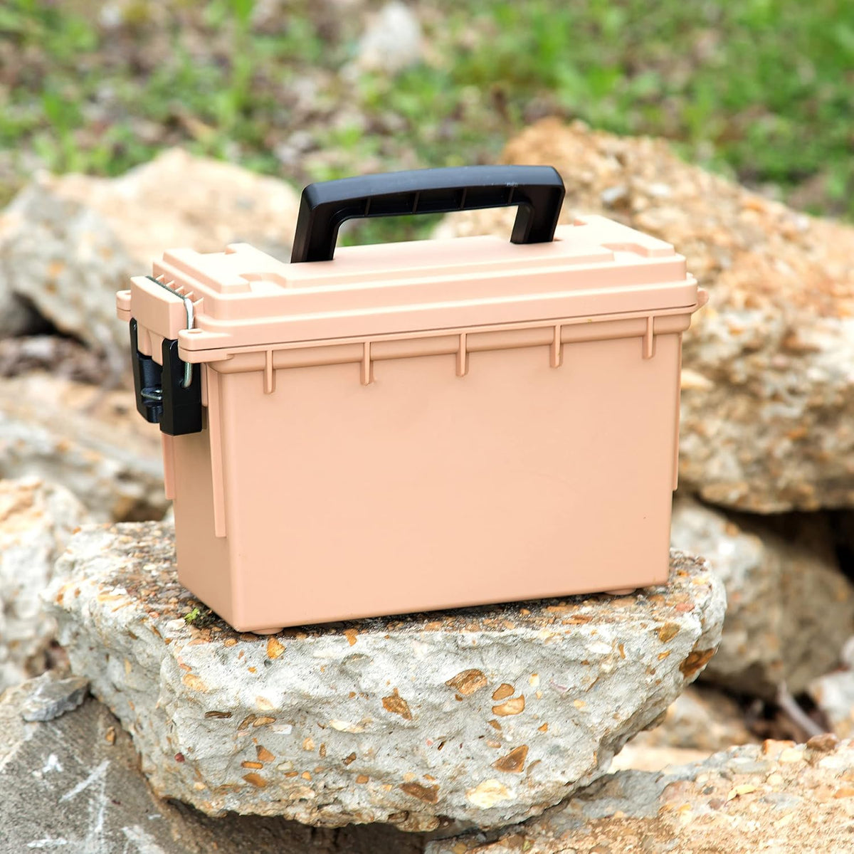 Ammo Box Made in USA, Stackable Lockable Ammo Storage Box, Black | Lockable Storage Box, Water and Dust Resistant Dry Box, Secures Hunting Gear, Gun Accessories, Supplies, and Bullets