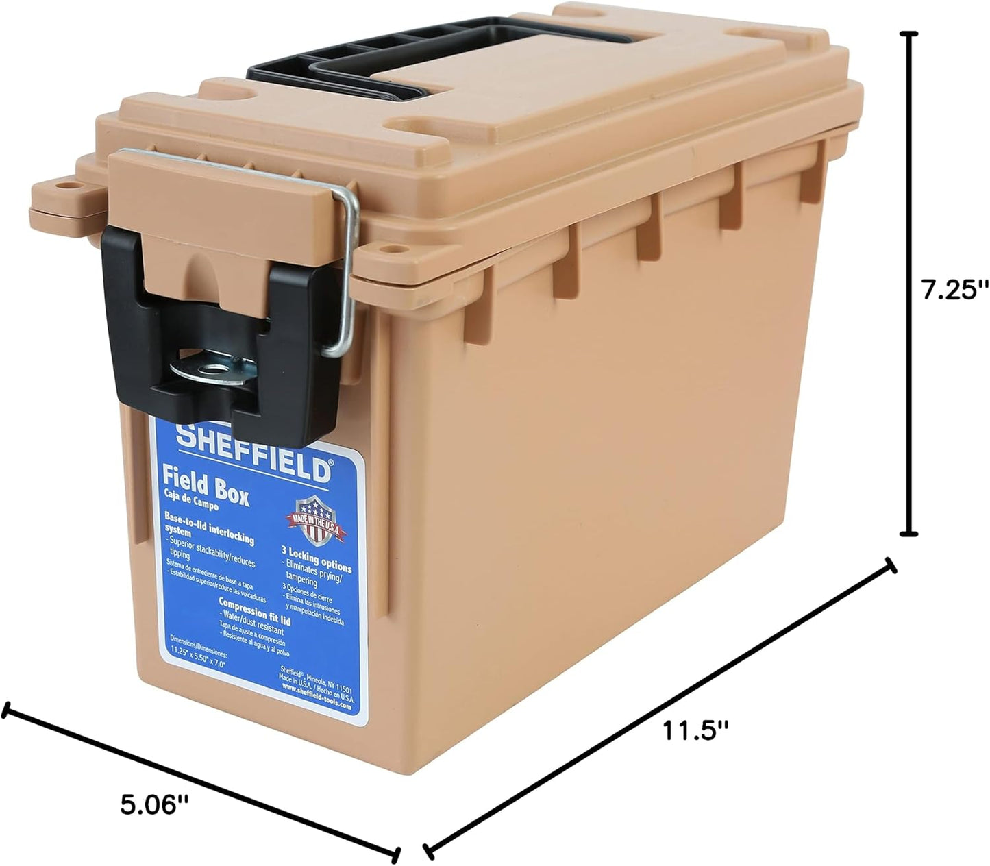 Ammo Box Made in USA, Stackable Lockable Ammo Storage Box, Black | Lockable Storage Box, Water and Dust Resistant Dry Box, Secures Hunting Gear, Gun Accessories, Supplies, and Bullets