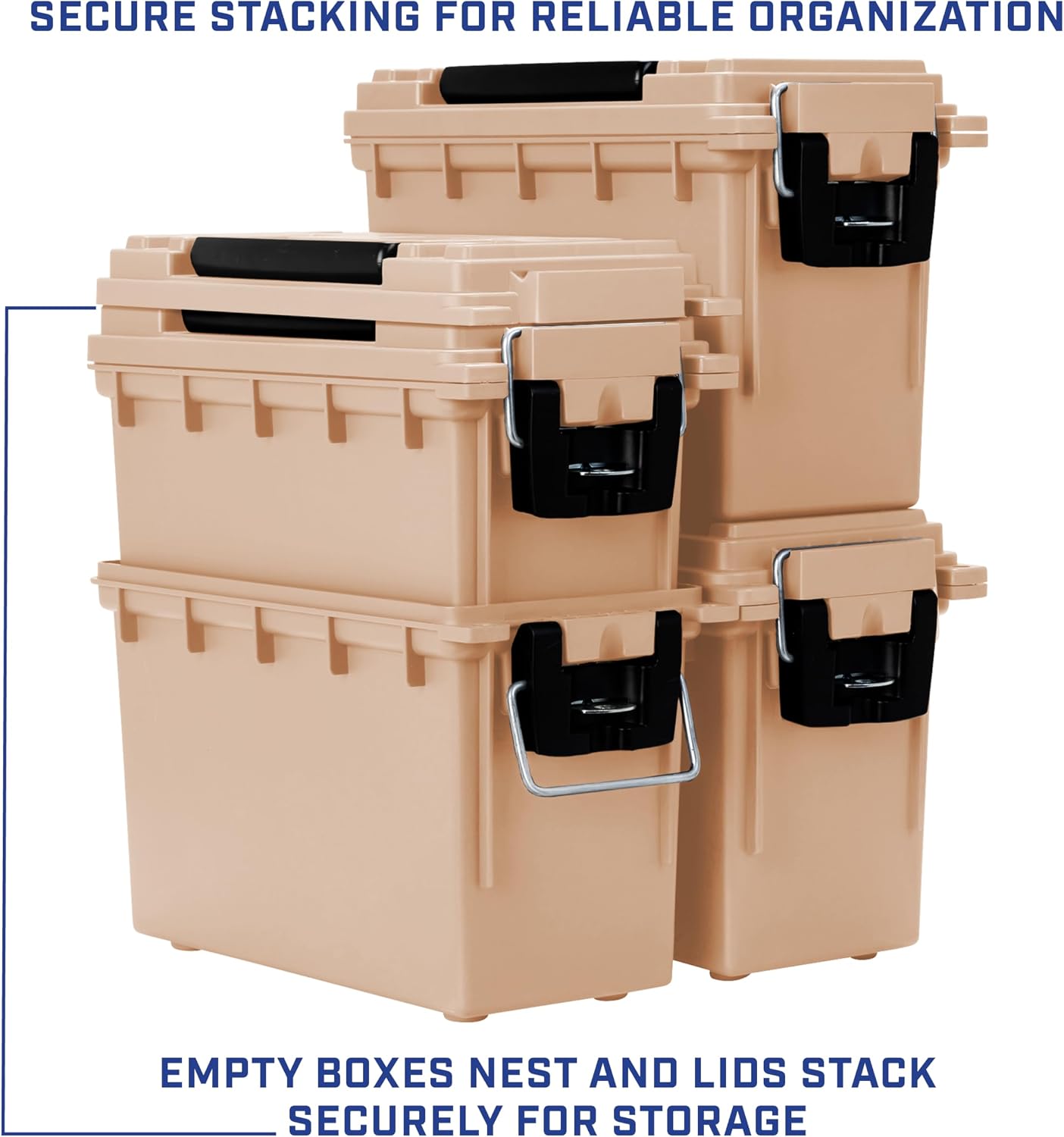 Ammo Box Made in USA, Stackable Lockable Ammo Storage Box, Black | Lockable Storage Box, Water and Dust Resistant Dry Box, Secures Hunting Gear, Gun Accessories, Supplies, and Bullets
