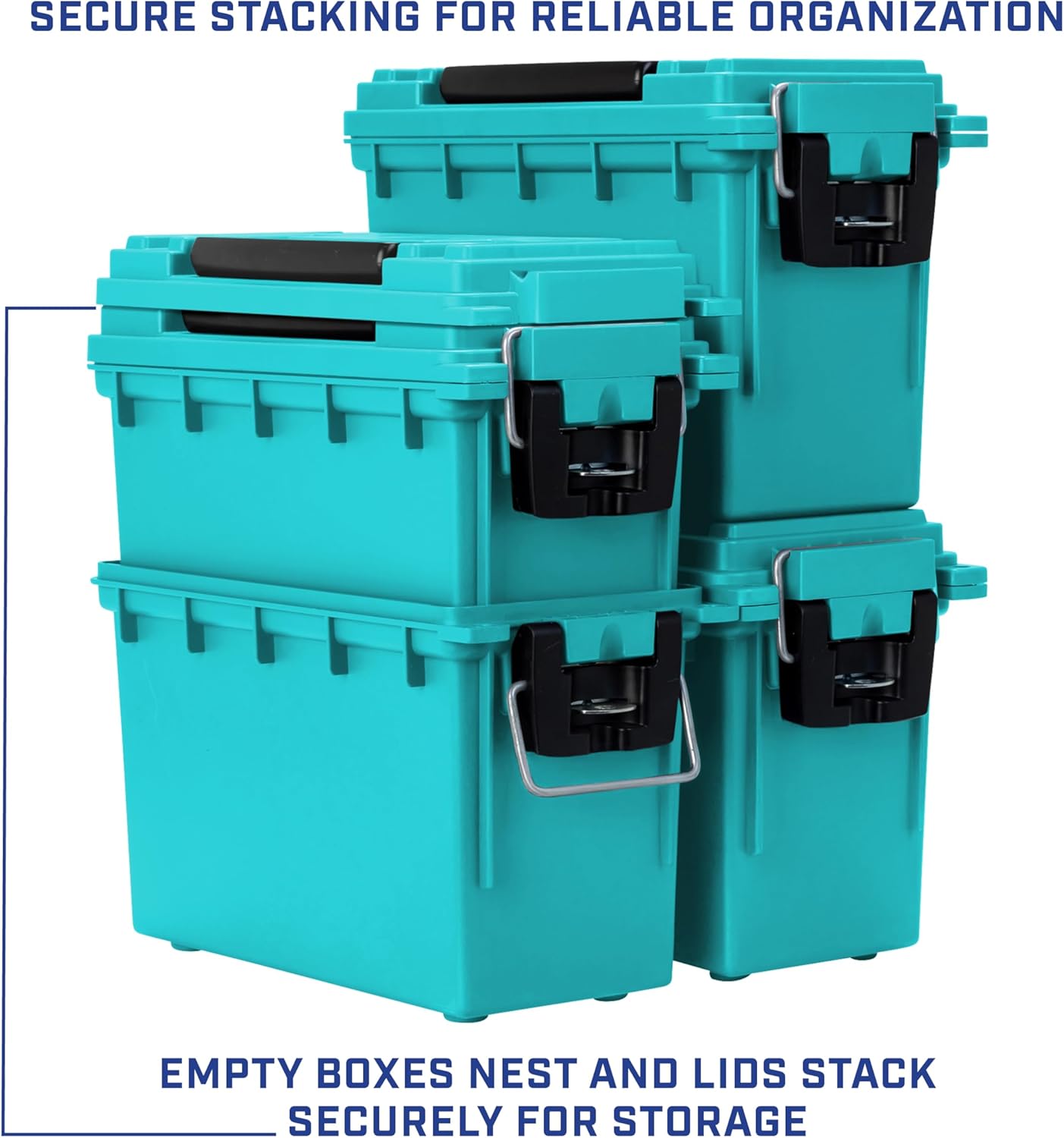 Ammo Box Made in USA, Stackable Lockable Ammo Storage Box, Black | Lockable Storage Box, Water and Dust Resistant Dry Box, Secures Hunting Gear, Gun Accessories, Supplies, and Bullets