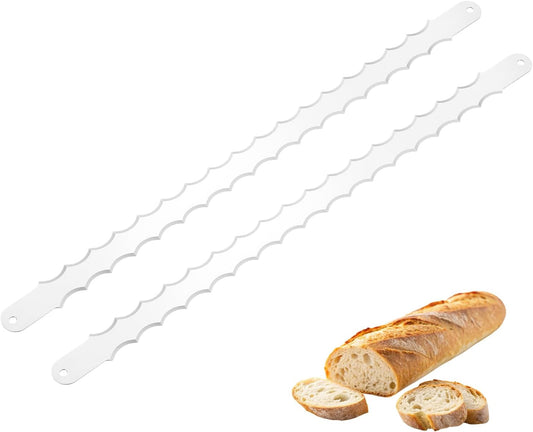 2 Pcs Stainless Steel Bread Knife Blade, 11" Sourdough Knife for Wooden Bread Slicer Double-Sided Serrated Cutter for Homemade Bagels Baking
