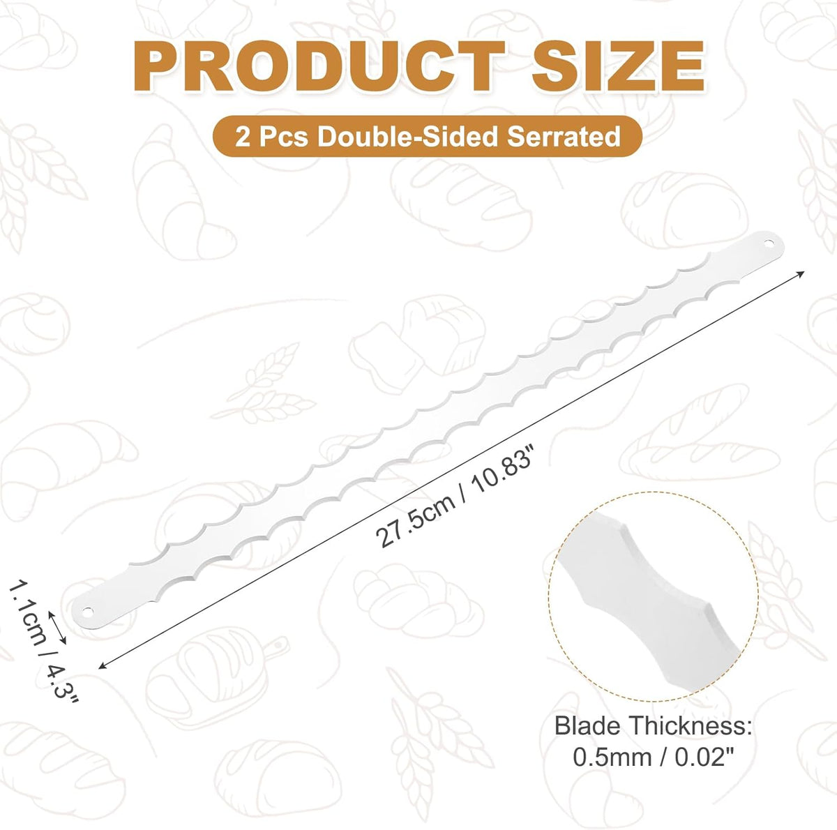 2 Pcs Stainless Steel Bread Knife Blade, 11" Sourdough Knife for Wooden Bread Slicer Double-Sided Serrated Cutter for Homemade Bagels Baking