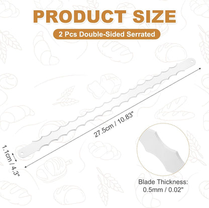 2 Pcs Stainless Steel Bread Knife Blade, 11" Sourdough Knife for Wooden Bread Slicer Double-Sided Serrated Cutter for Homemade Bagels Baking
