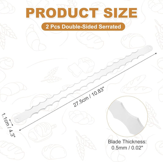 2 Pcs Stainless Steel Bread Knife Blade, 11" Sourdough Knife for Wooden Bread Slicer Double-Sided Serrated Cutter for Homemade Bagels Baking