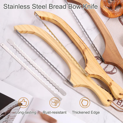 2 Pcs Stainless Steel Bread Knife Blade, 11" Sourdough Knife for Wooden Bread Slicer Double-Sided Serrated Cutter for Homemade Bagels Baking
