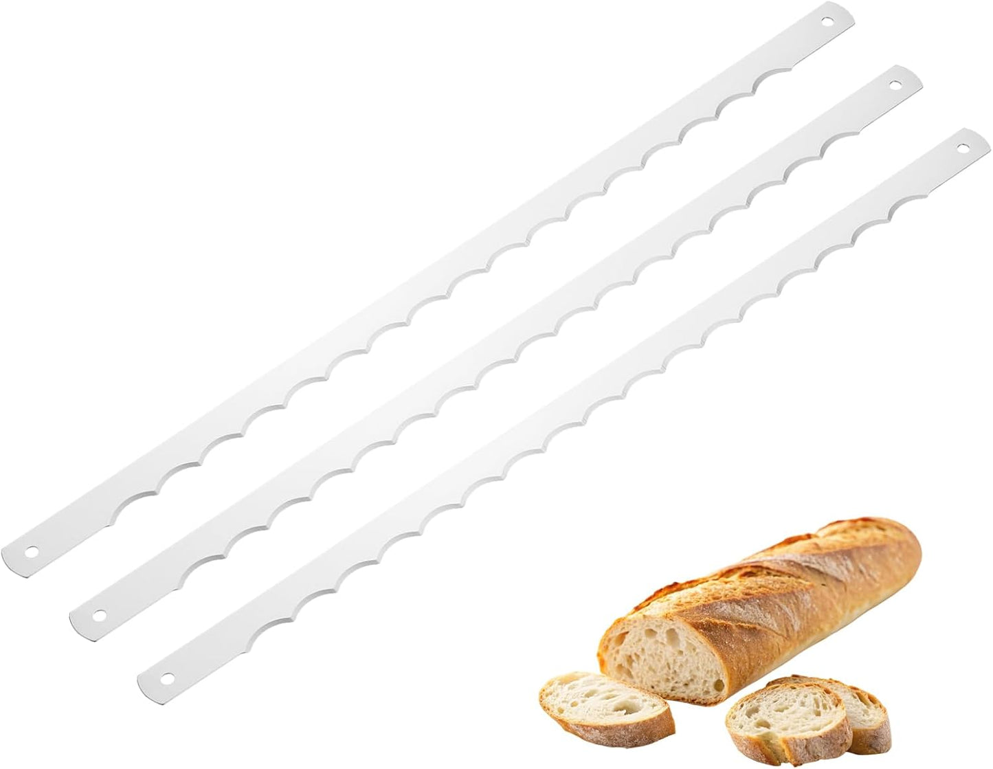 2 Pcs Stainless Steel Bread Knife Blade, 11" Sourdough Knife for Wooden Bread Slicer Double-Sided Serrated Cutter for Homemade Bagels Baking