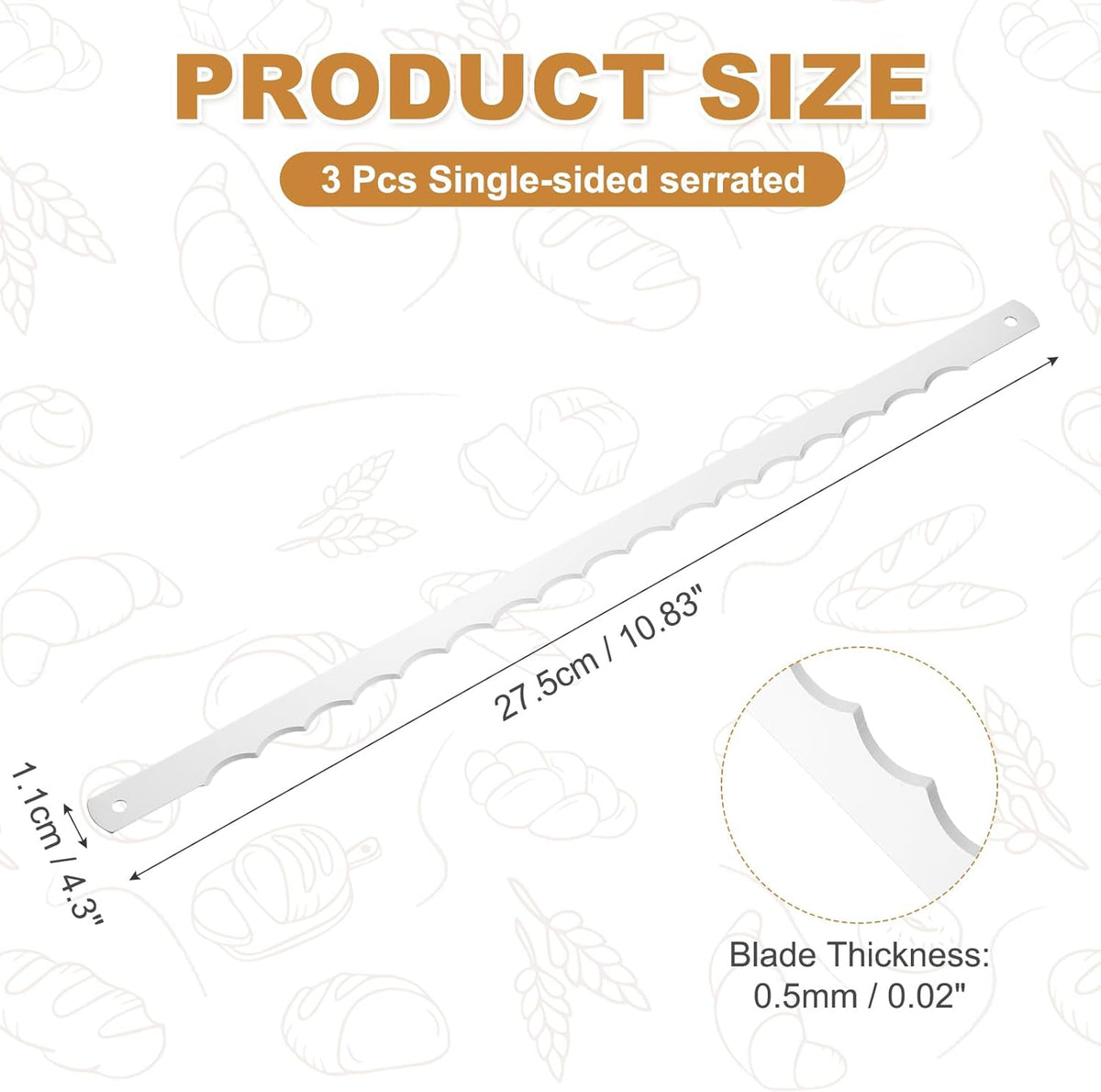 2 Pcs Stainless Steel Bread Knife Blade, 11" Sourdough Knife for Wooden Bread Slicer Double-Sided Serrated Cutter for Homemade Bagels Baking