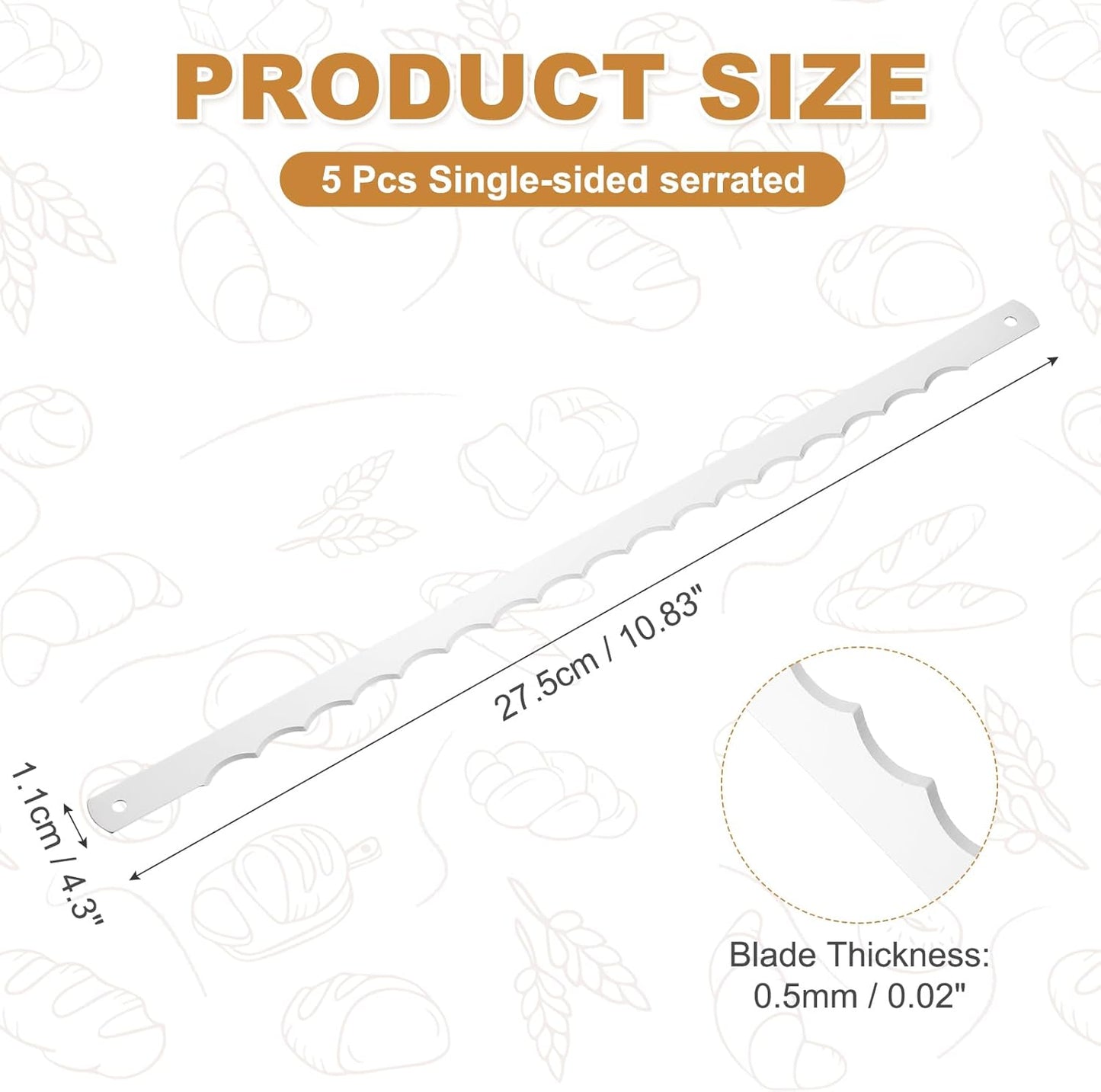2 Pcs Stainless Steel Bread Knife Blade, 11" Sourdough Knife for Wooden Bread Slicer Double-Sided Serrated Cutter for Homemade Bagels Baking