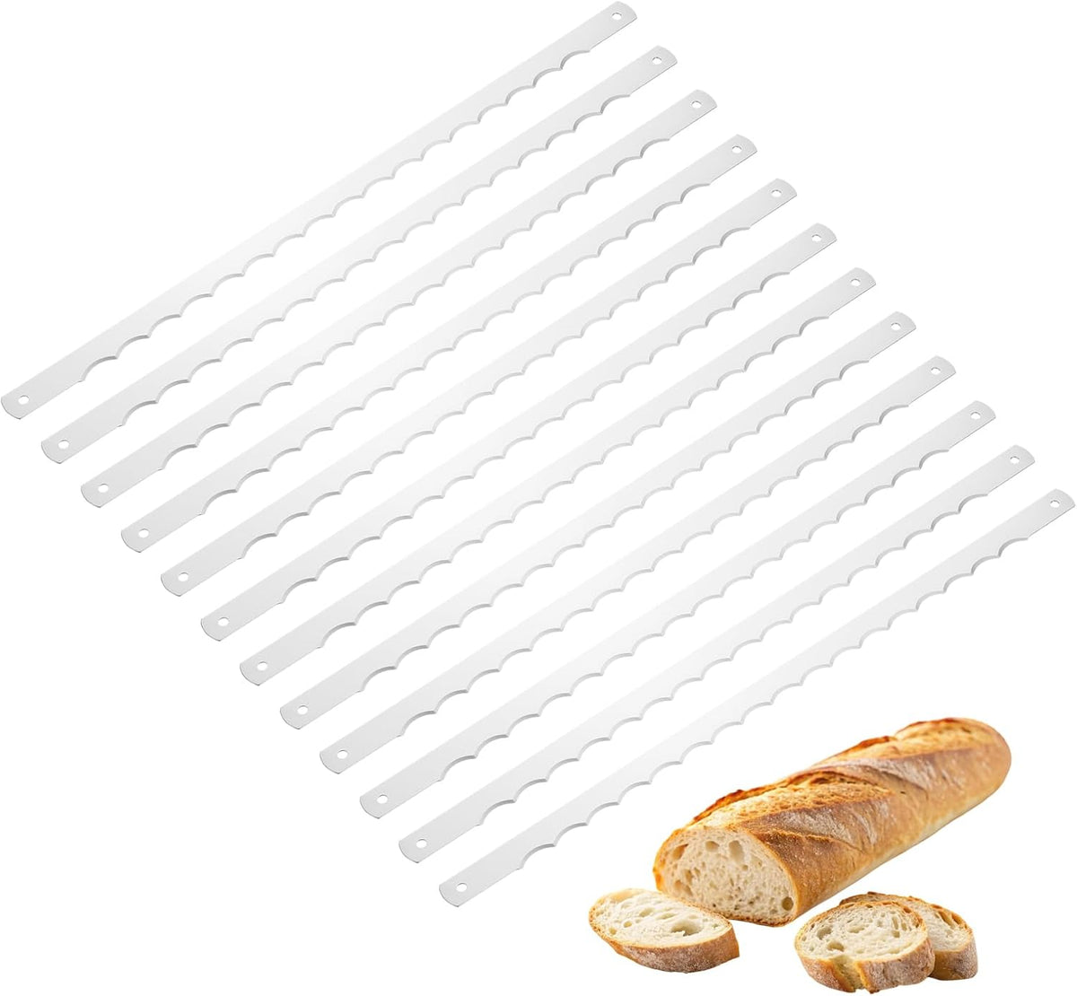 2 Pcs Stainless Steel Bread Knife Blade, 11" Sourdough Knife for Wooden Bread Slicer Double-Sided Serrated Cutter for Homemade Bagels Baking