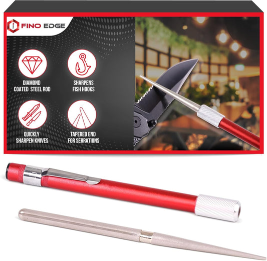 Serrated Knife Sharpener Rod - Retractable Diamond Sharpening Rod - Ultra Portable Diamond Knife Sharpener Rod - Mini Pocket Sharpener for Outdoor Hunting Fishing (FE-RDSR)