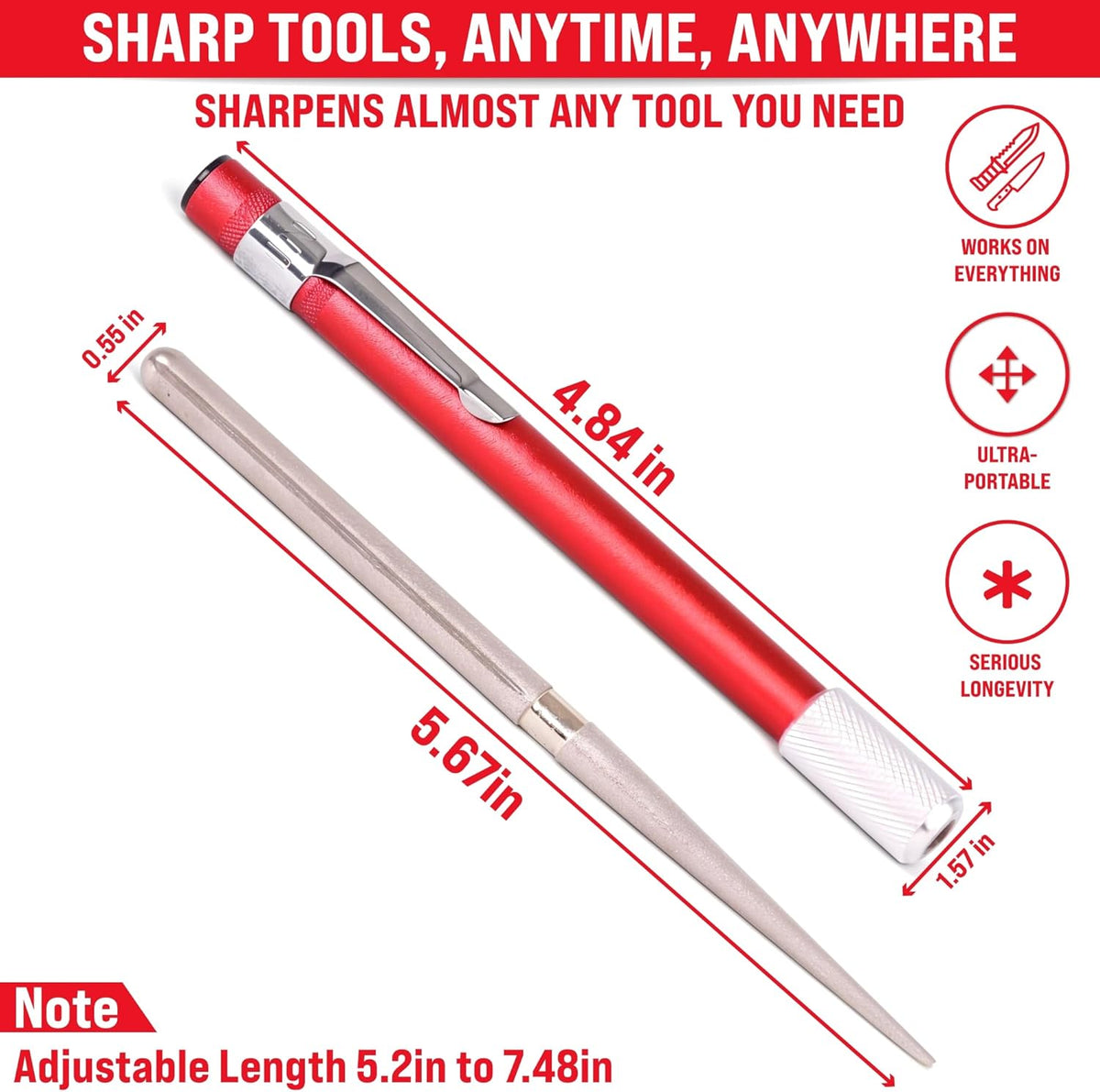 Serrated Knife Sharpener Rod - Retractable Diamond Sharpening Rod - Ultra Portable Diamond Knife Sharpener Rod - Mini Pocket Sharpener for Outdoor Hunting Fishing (FE-RDSR)