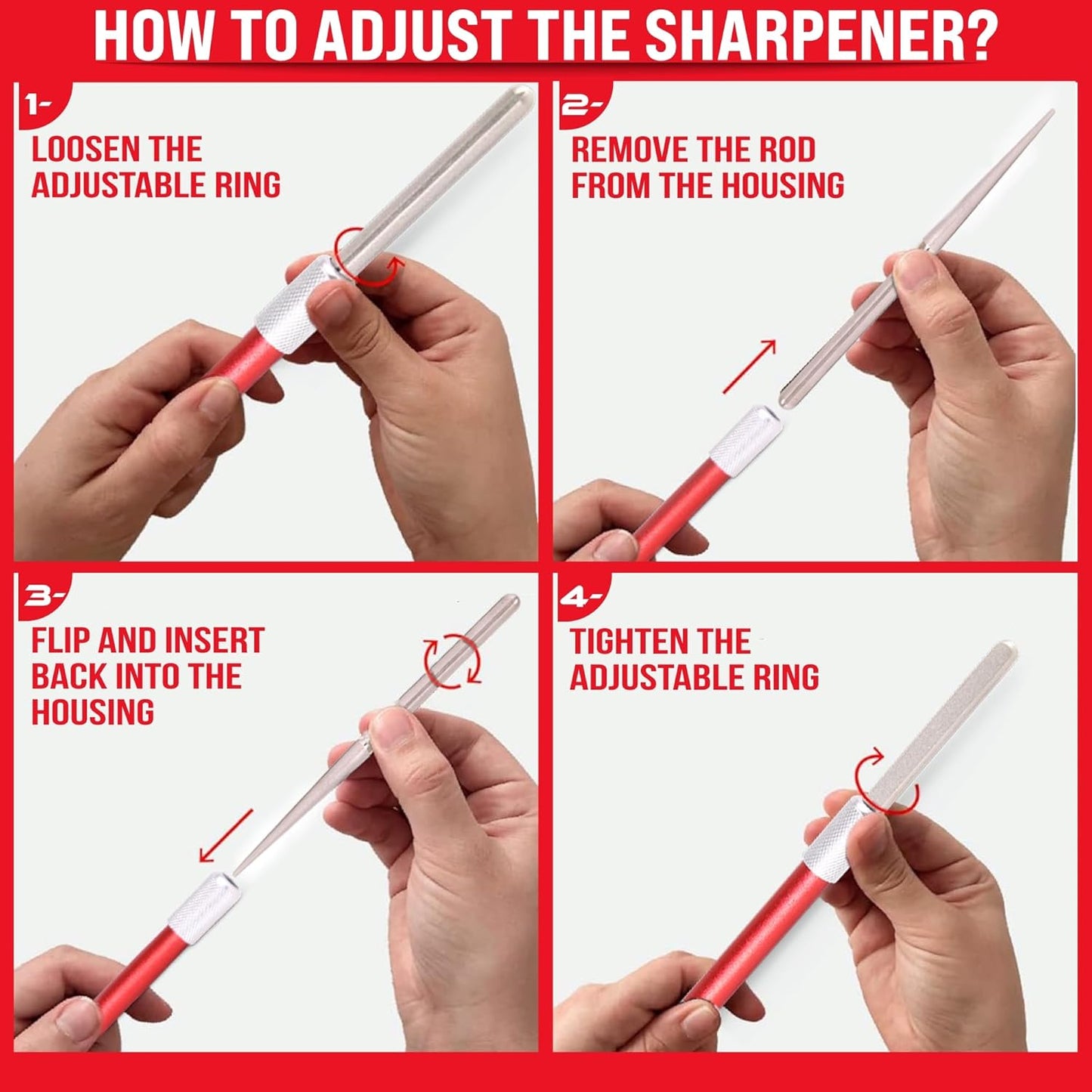 Serrated Knife Sharpener Rod - Retractable Diamond Sharpening Rod - Ultra Portable Diamond Knife Sharpener Rod - Mini Pocket Sharpener for Outdoor Hunting Fishing (FE-RDSR)