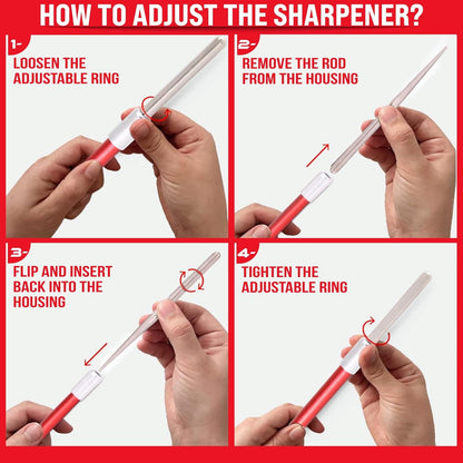 Serrated Knife Sharpener Rod - Retractable Diamond Sharpening Rod - Ultra Portable Diamond Knife Sharpener Rod - Mini Pocket Sharpener for Outdoor Hunting Fishing (FE-RDSR)