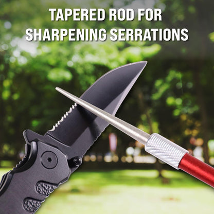 Serrated Knife Sharpener Rod - Retractable Diamond Sharpening Rod - Ultra Portable Diamond Knife Sharpener Rod - Mini Pocket Sharpener for Outdoor Hunting Fishing (FE-RDSR)