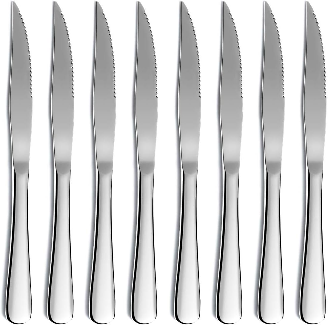 Steak Knife Set, Kyrtaon Serrated Knife, Stainless Steel Sharp Knives Set, Dinner Knifes Set of 8, Dishwasher Safe Sturdy And Easy To Clean