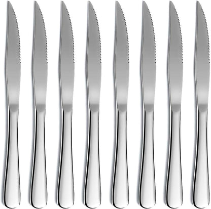 Steak Knife Set, Kyrtaon Serrated Knife, Stainless Steel Sharp Knives Set, Dinner Knifes Set of 8, Dishwasher Safe Sturdy And Easy To Clean