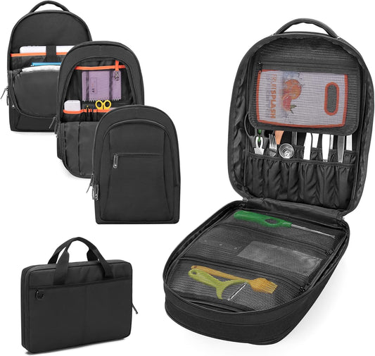 Three-layer Chef Backpack with Knife Bag, 12 + 23 Slots, Bag Only | Knife Backpack & Chef Case for Kitchen Utensils, with Multiple Pockets, for Cooking Classes, Outdoor Work, & Family Dinners