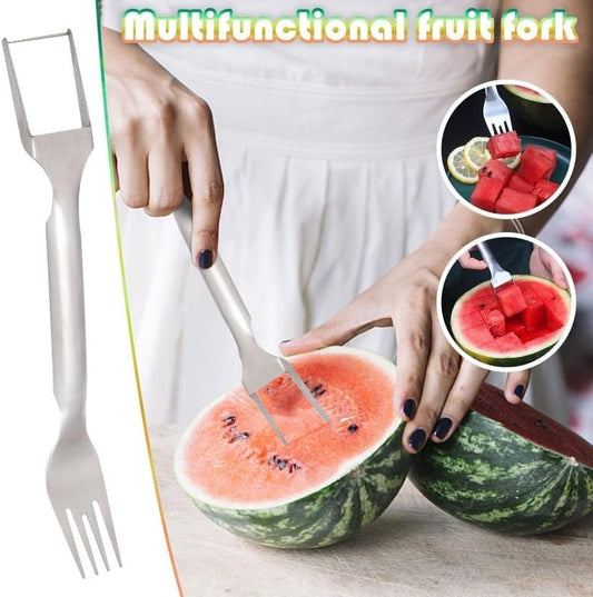 2-in-1 Stainless Steel Fruit Cutter, 2024 New Watermelon Fork Slicer Cutter Slicer Tool, Dual Head Fruit Forks Slicer Knife for Home Kitchen Gadget (1 Pcs)
