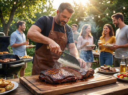 9 PCS Butcher Viking Camping Knife Set, 7" Serbian Chef Knife, 7" Butcher Meat Cleaver, 6.5" Viking Knife, 3 Knife Sheath, Honing Steel, Poultry Shears and Knife Roll Bag (Stylish Horse Pattern)