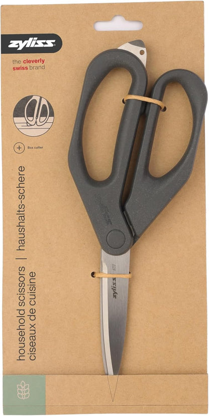 Household Scissors – Multi-Purpose Stainless Steel Kitchen & Home Shears with Built-in Box Cutter – Wheat Straw Handle, Dishwasher Safe, Everyday Cutting Tool, 5-Year Guarantee