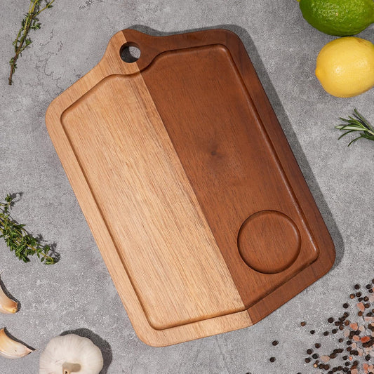 Acacia Wood Cutting Board 12 x 8 In, Wooden Cutting Boards for Kitchen Non Toxic Dishwasher Safe Non Slip, Small Cutting Board for Meat, Charcuterie, Chopping