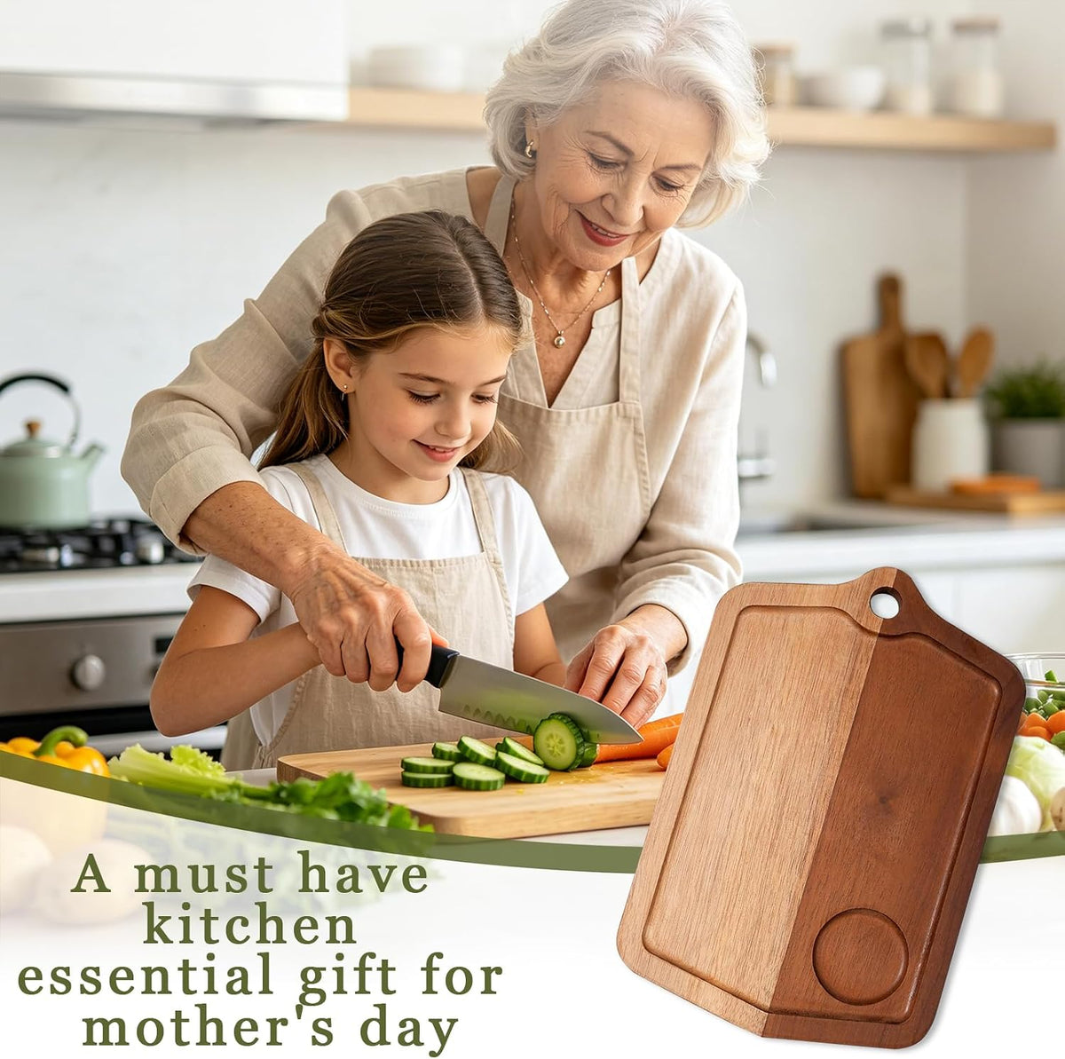 Acacia Wood Cutting Board 12 x 8 In, Wooden Cutting Boards for Kitchen Non Toxic Dishwasher Safe Non Slip, Small Cutting Board for Meat, Charcuterie, Chopping