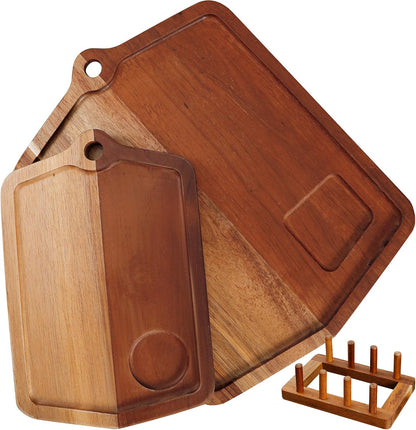 Acacia Wood Cutting Board 12 x 8 In, Wooden Cutting Boards for Kitchen Non Toxic Dishwasher Safe Non Slip, Small Cutting Board for Meat, Charcuterie, Chopping