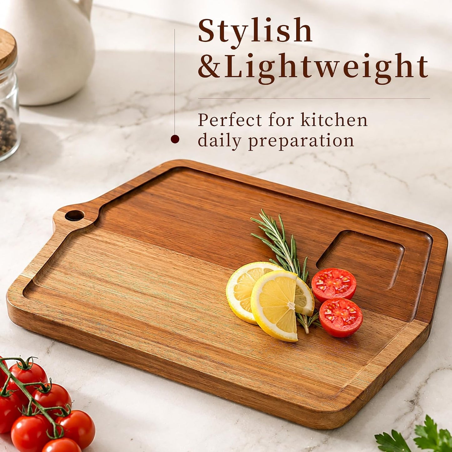 Acacia Wood Cutting Board 12 x 8 In, Wooden Cutting Boards for Kitchen Non Toxic Dishwasher Safe Non Slip, Small Cutting Board for Meat, Charcuterie, Chopping