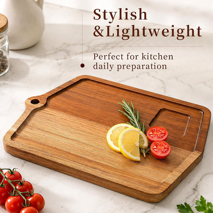 Acacia Wood Cutting Board 12 x 8 In, Wooden Cutting Boards for Kitchen Non Toxic Dishwasher Safe Non Slip, Small Cutting Board for Meat, Charcuterie, Chopping
