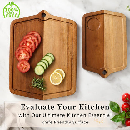 Acacia Wood Cutting Board 12 x 8 In, Wooden Cutting Boards for Kitchen Non Toxic Dishwasher Safe Non Slip, Small Cutting Board for Meat, Charcuterie, Chopping