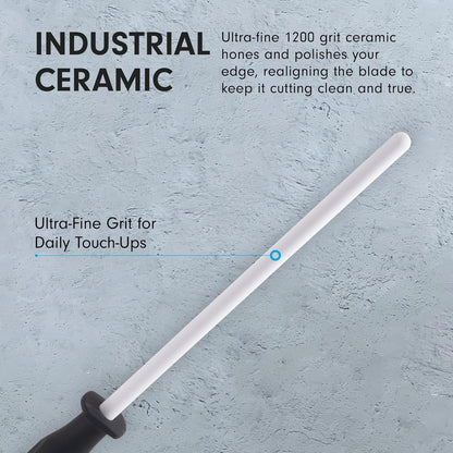 12” Ceramic Sharpening Rod - Knife Sharpener - Fine 1200 Grit - Ceramic Core, Large Sharpening Surface & Soft-Grip Handle
