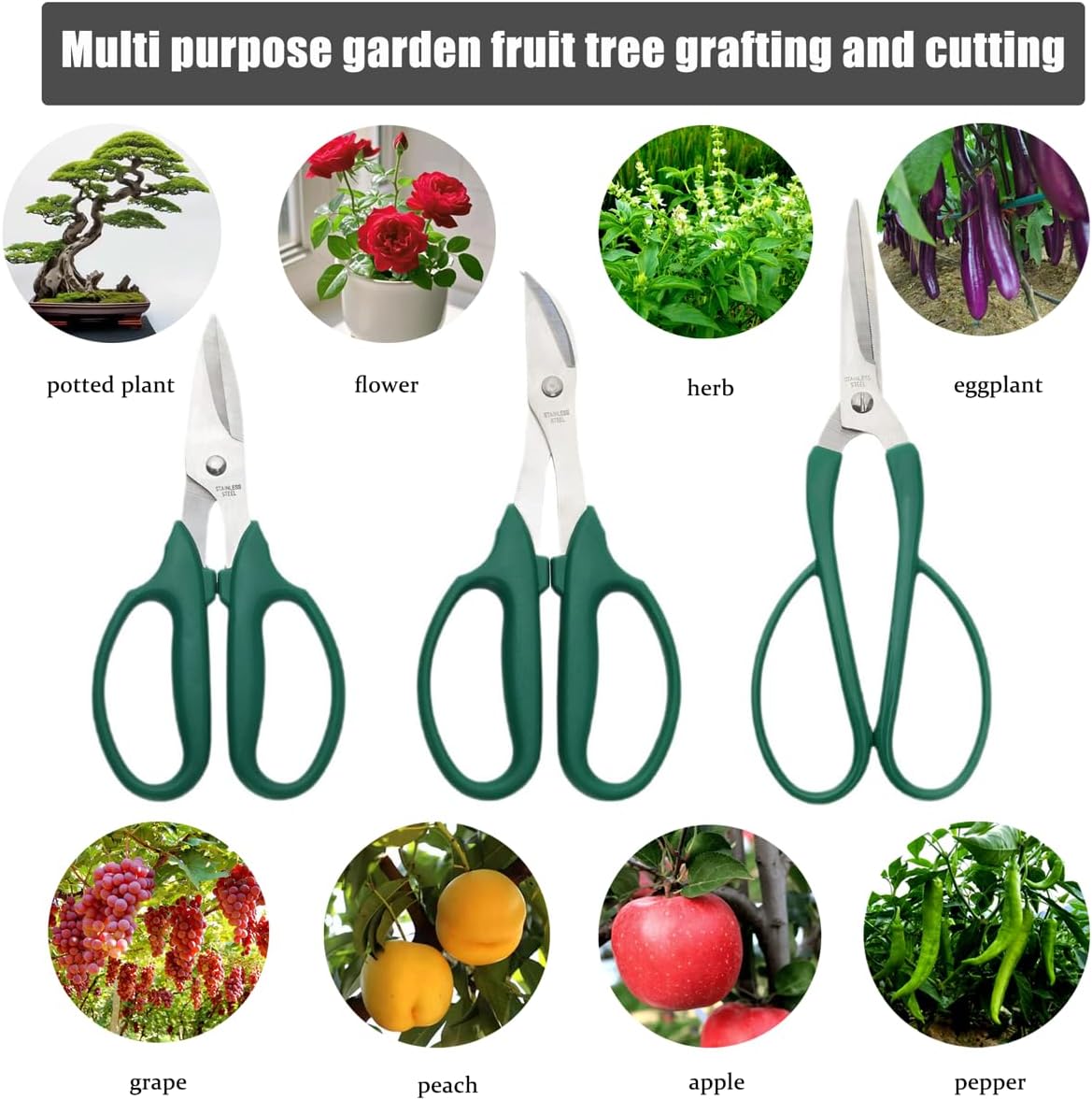 3 Pack Garden Pruning Scissors, Fruit & Vegetable Picker, Multi-purpose Flower Cutting Scissors, Garden Clippers Set for Trimming Small Branches, Herb & Bonsai