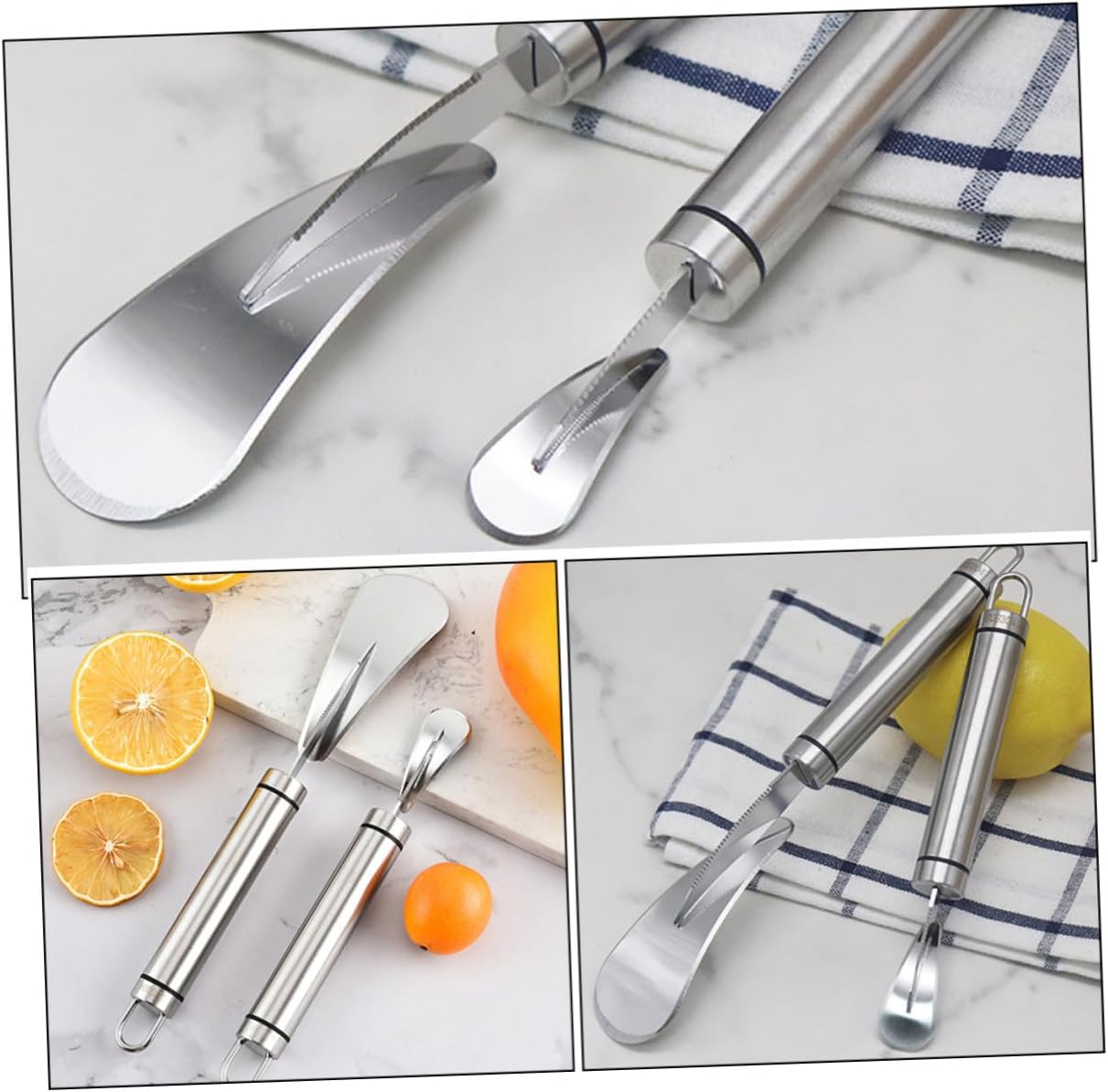 2pcs Citrus Peeler and Grapefruit Knife Set Stainless Steel Fruit Peelers for Kitchen Household Orange and Pomelo Peeling Tools with Serrated Blades for Convenient Fruit Peeling