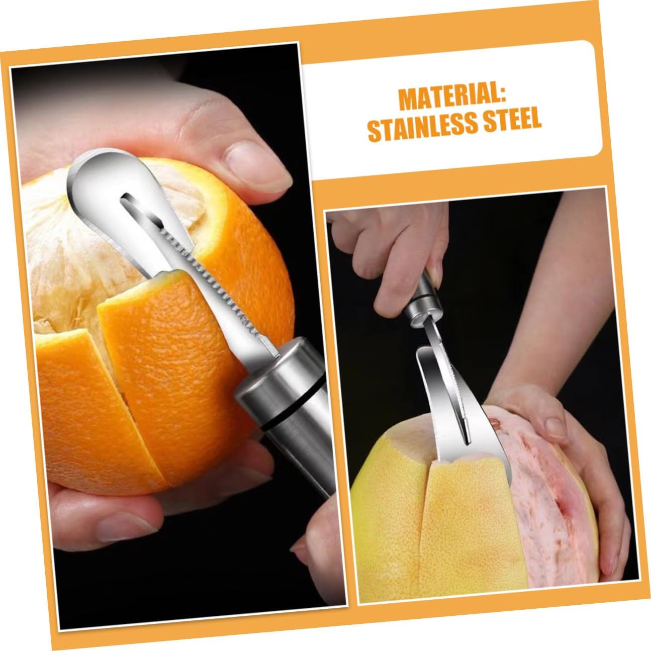 2pcs Citrus Peeler and Grapefruit Knife Set Stainless Steel Fruit Peelers for Kitchen Household Orange and Pomelo Peeling Tools with Serrated Blades for Convenient Fruit Peeling
