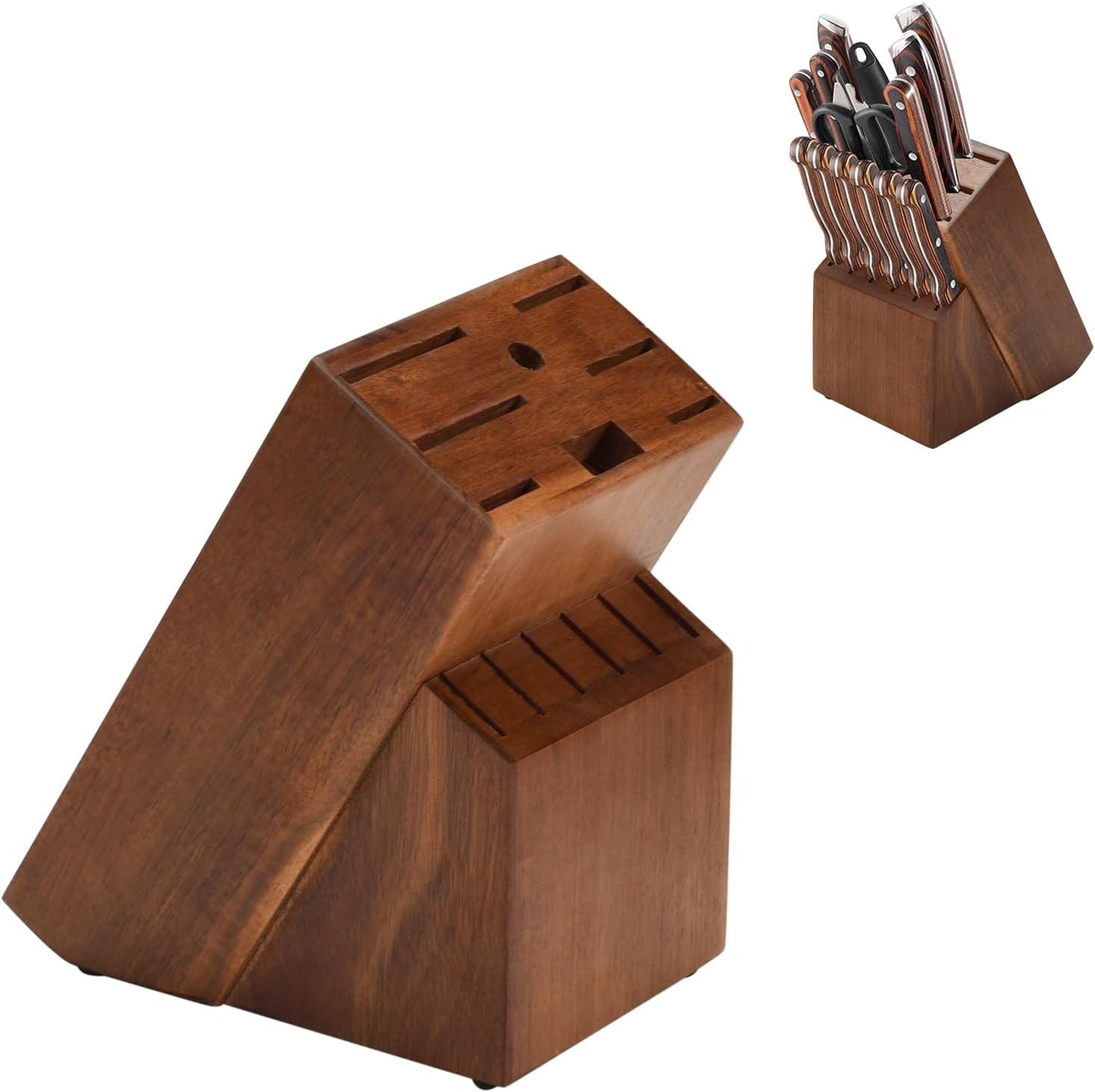 Wood Kitchen Knife Block, Universal Kitchen Knife Holder Kitchen Knife Storage Rack 14 Slots Knife Holder (Black)