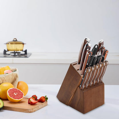 Wood Kitchen Knife Block, Universal Kitchen Knife Holder Kitchen Knife Storage Rack 14 Slots Knife Holder (Black)
