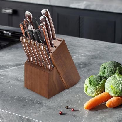 Wood Kitchen Knife Block, Universal Kitchen Knife Holder Kitchen Knife Storage Rack 14 Slots Knife Holder (Black)