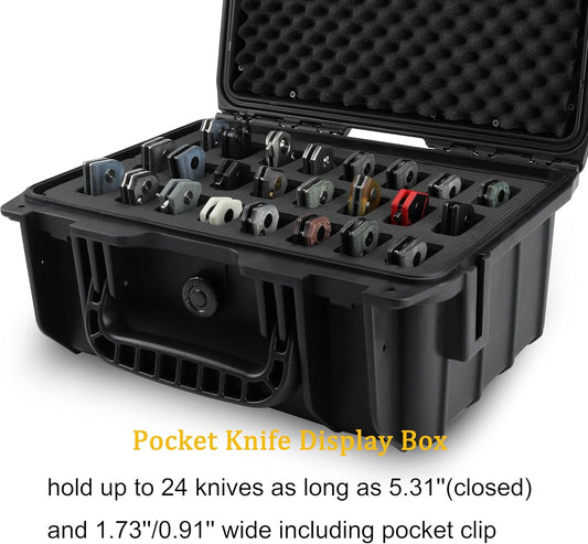 24 Folding Knife Storage Hard Case,Pocket Knives Holder Organizer | Shockproof High Density Foam,Waterproof Lockable Protective Box for EDC Collectors,Portable Travel Carrying Case