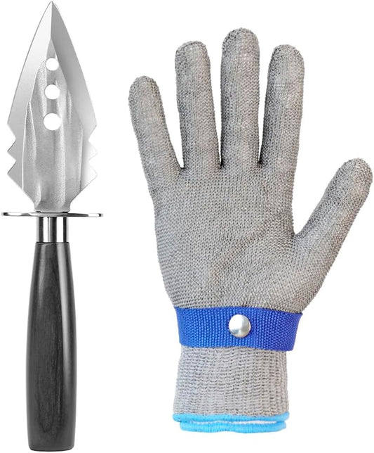 Oyster Shucking Knife+A9 Cut-Resistant Glove with Gift Box,Stainless Steel Oyster Knife and Oyster Shucking Gloves Kit,Heavy Duty Oyster Shucker Tool, Oyster Opener Tool for Chef